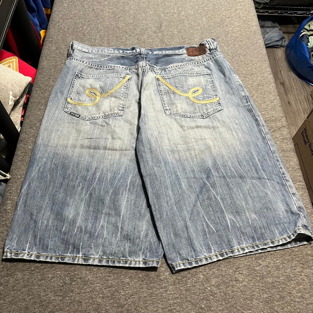Ecko Unltd Baggy Fit Denim Shorts Mens 38 Blue Sandblast Embroidered Jorts 90s